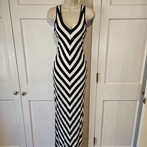 Sexy Black and White Striped Maxi Dress